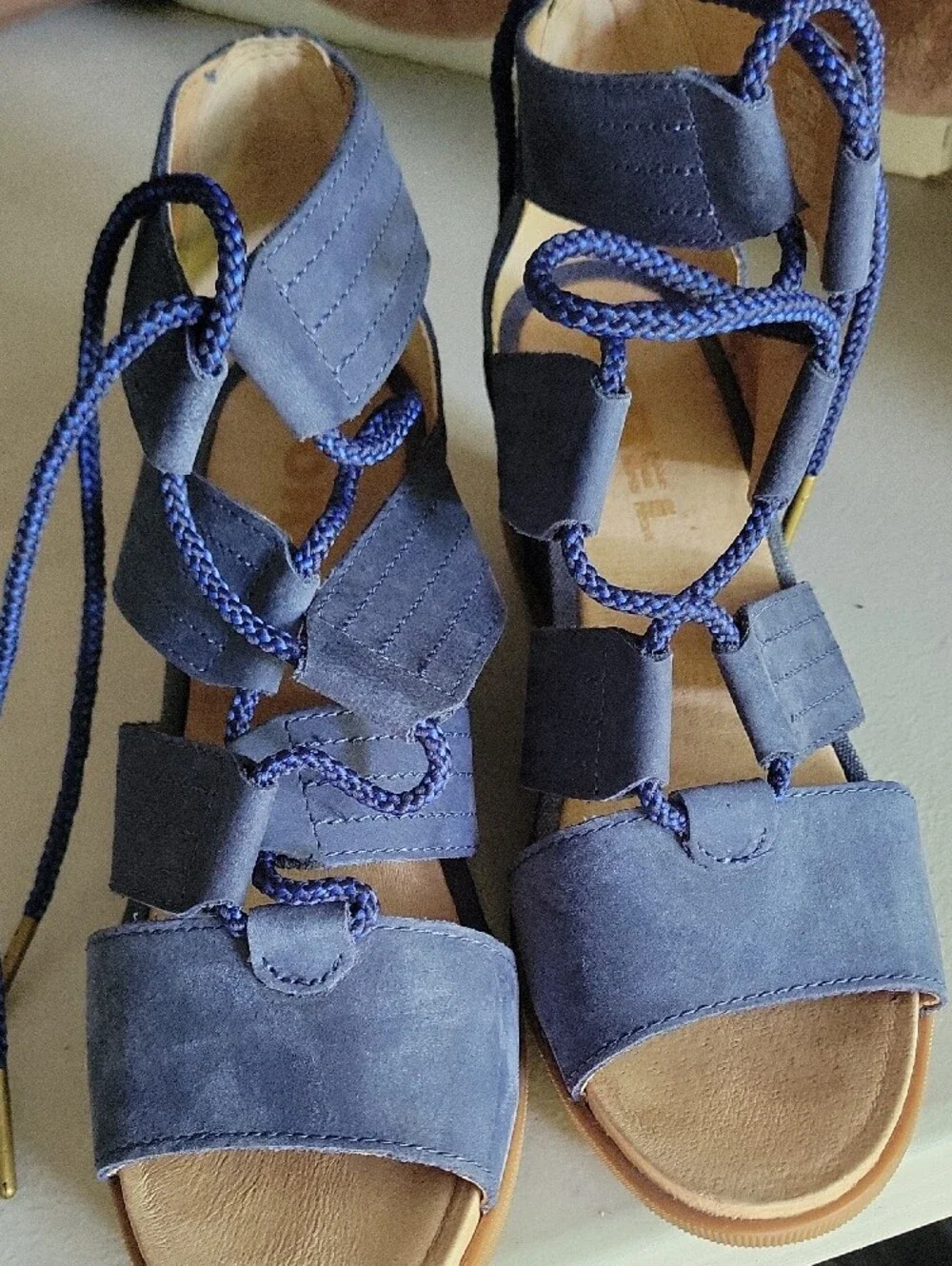 Sorel Blue Suede Lace-Up Gladiator Sandals